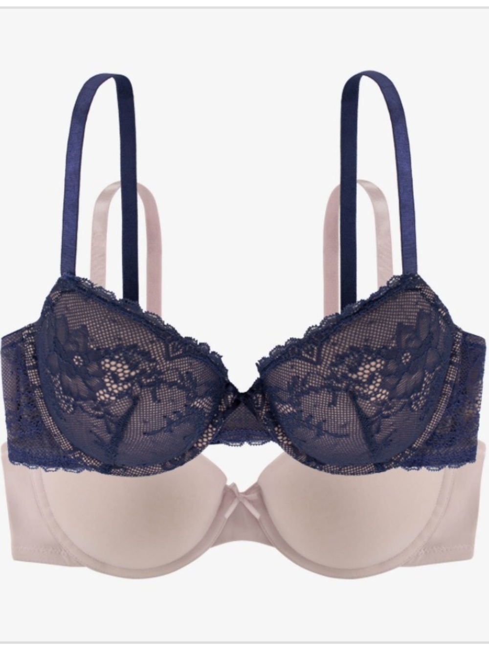 Dorina Chloe Light Padded 2 Piece Demi Bra Set - Navy Blue, Beige, Size: 32DD